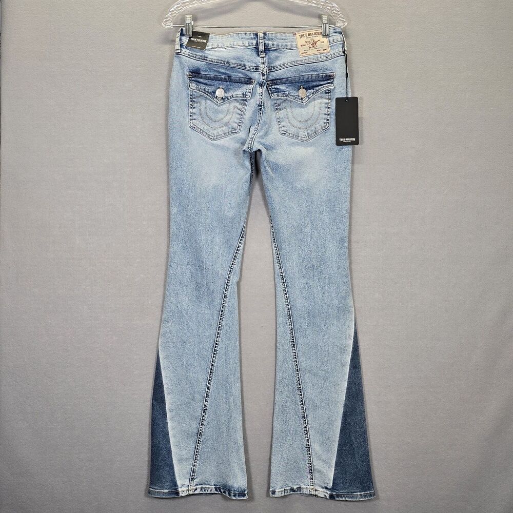 True Religion Joey Mid Rise Two-tone Flap Flare Womens Jeans Size 28 NEW - Picture 3 of 16